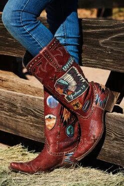 Double D Ranch Ladies Escalante Red Patchwork Biker Boots DDL044-1 -Western Cowboy Equipment Store 05 BORN IN THE USA 00523 2048x 1e97a9fc 5885 4a6f 99a4 bc28611fb7ea