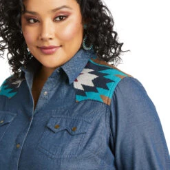 Ariat Ladies REAL Vivacious Indigo Denim Button Down Shirt 10037584 11 Ariat Ladies REAL Vivacious Indigo Denim Button Down Shirt 10037584 -Western Cowboy Equipment Store 10037584 01 plus