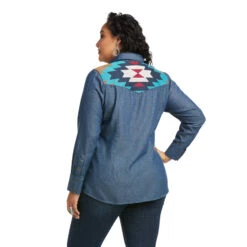 Ariat Ladies REAL Vivacious Indigo Denim Button Down Shirt 10037584 9 Ariat Ladies REAL Vivacious Indigo Denim Button Down Shirt 10037584 -Western Cowboy Equipment Store 10037584 back plus