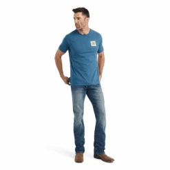 Ariat® Men's Linear Octane Steel Blue Heather Graphic T-shirt 10042760 -Western Cowboy Equipment Store 10042760c