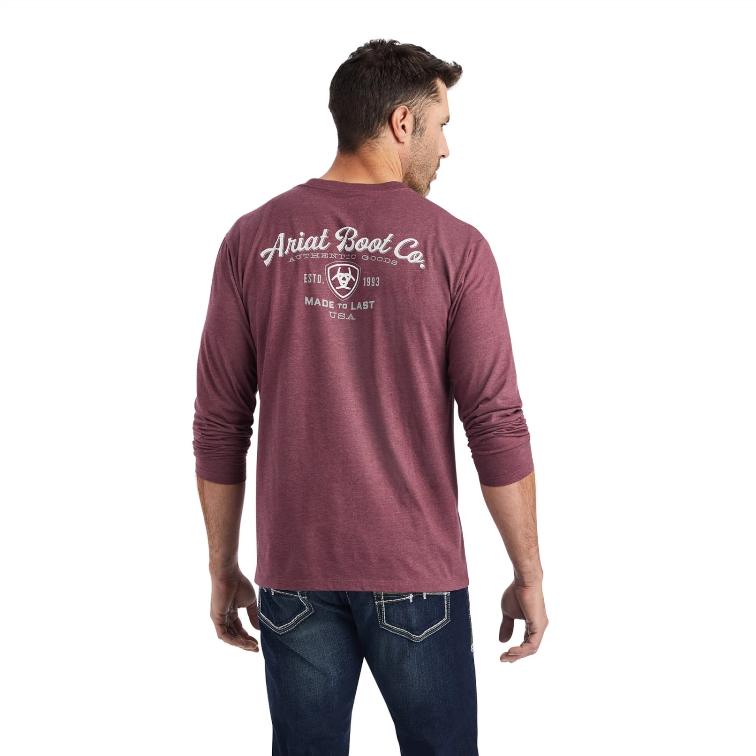 Ariat® Men's Long Sleeves Type Crest Burgundy Heather T-shirt 10042783 2 Ariat® Men's Long Sleeves Type Crest Burgundy Heather T-shirt 10042783 - Image 2