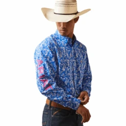 Ariat® Men's Team Steven Fitted Blue Floral Button Down Shirt 10043798