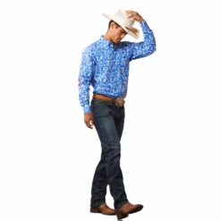 Ariat® Men's Team Steven Fitted Blue Floral Button Down Shirt 10043798 -Western Cowboy Equipment Store 10043798c
