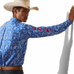 Ariat® Men's Team Steven Fitted Blue Floral Button Down Shirt 10043798 -Western Cowboy Equipment Store 10043798d
