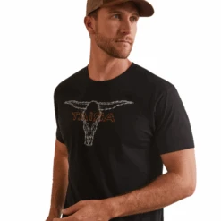 Ariat® Men's Barbed Wire Steer Head Black Graphic T-Shirt 10044777 -Western Cowboy Equipment Store 10044777c