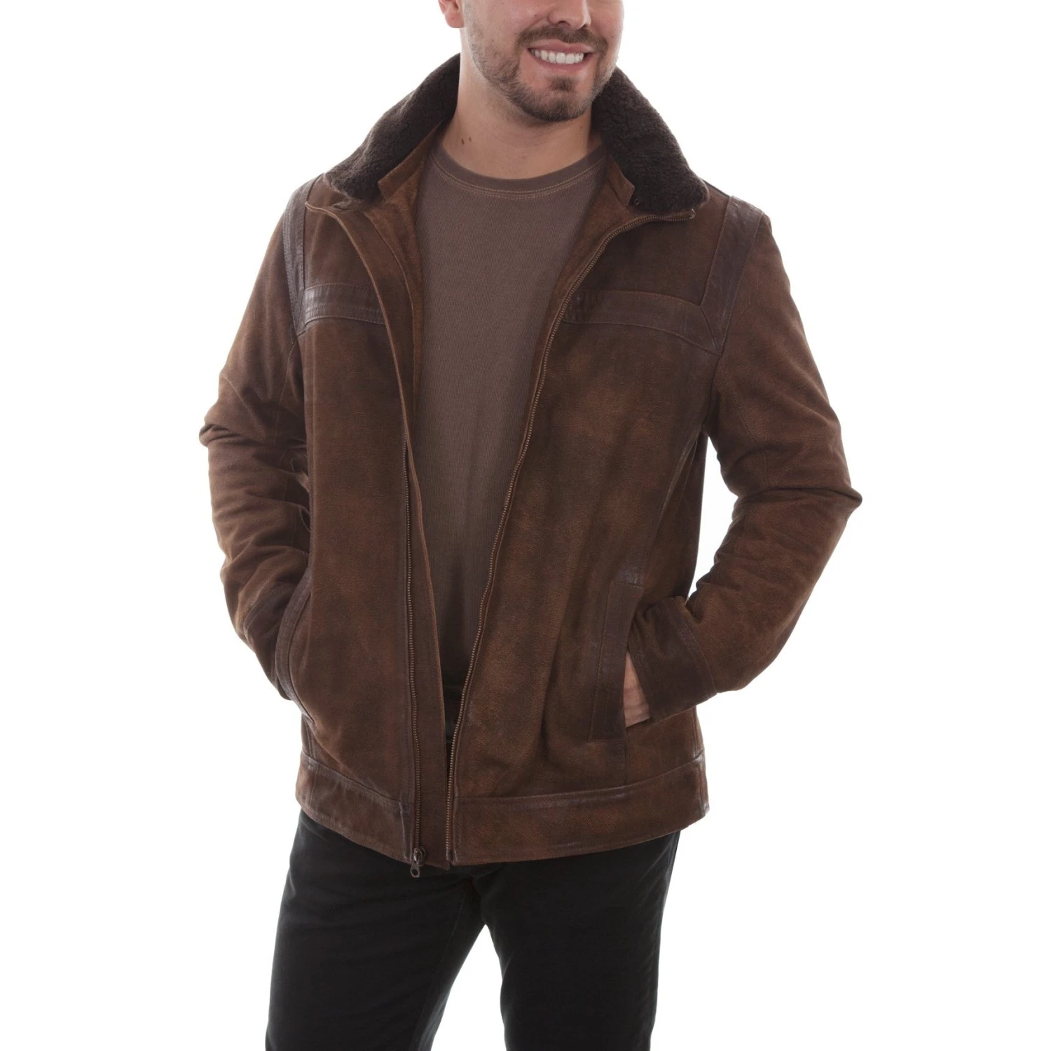 Scully Men's Shearling Collar Brown Suede Leather Jacket 1010-429 1 Scully Men's Shearling Collar Brown Suede Leather Jacket 1010-429