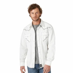 Wrangler® Men's Modern White Snap Shirt 112318675 -Western Cowboy Equipment Store 112318675a