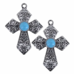 Blazin Roxx® Crystal & Turquoise Stone Cross Earrings 29553