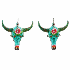 Blazin Roxx® Ladies Cow Skull Floral Multi-Colored Earrings 30949