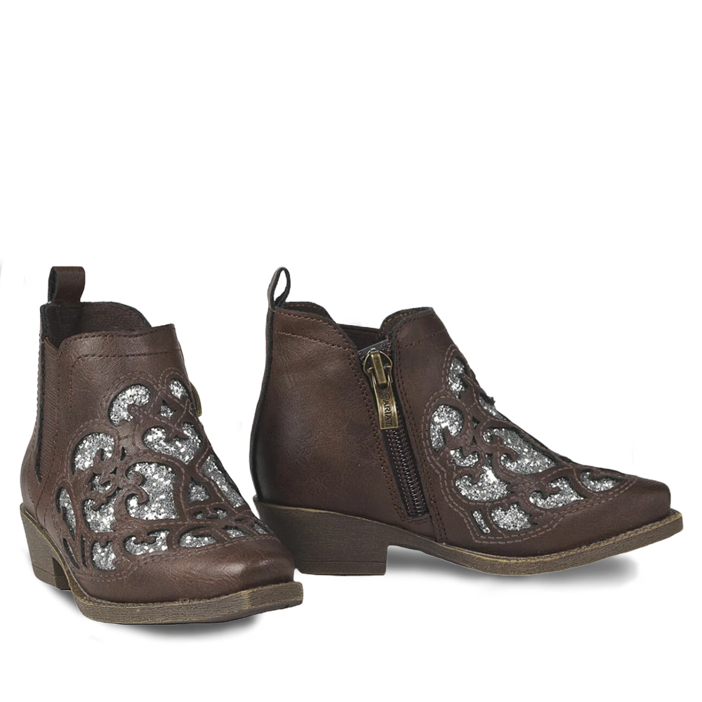 Ariat Girls Dixon Amy Silver Glitter Inlay Tan Booties A441001808 1 Ariat Girls Dixon Amy Silver Glitter Inlay Tan Booties A441001808