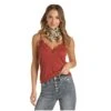 Rock & Roll Cowgirl Girl's Rib Knit Lace Trim Cami Shirt 49-8397