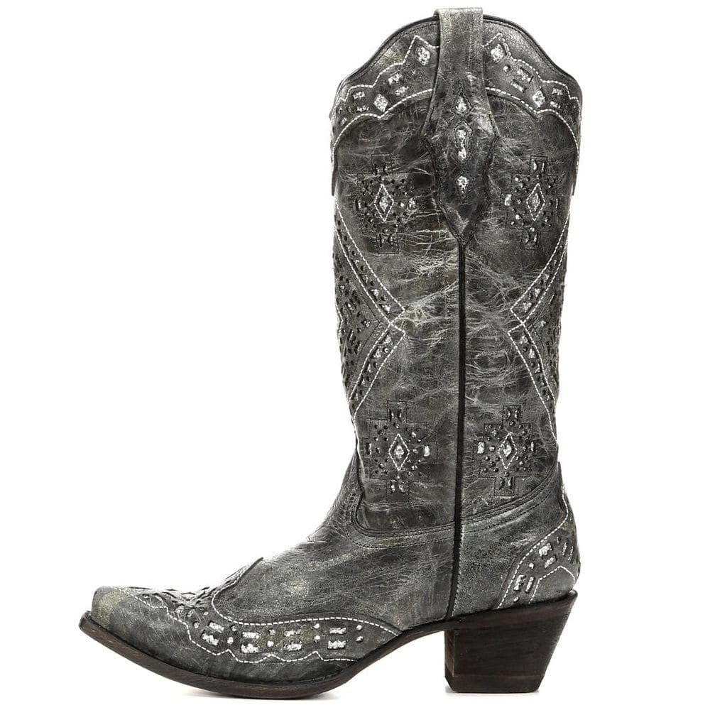 Corral Boots Corral Ladies Brandy Grey Black& Silver Glitter Inlay Boots A2963 4 Corral Boots Corral Ladies Brandy Grey Black& Silver Glitter Inlay Boots A2963 - Image 4