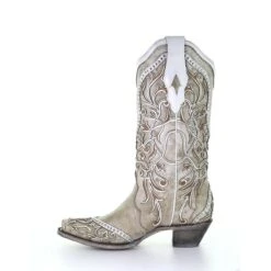 Corral Boots Corral Ladies White Overlay With Studs & Crystals Leather Boots A3837 -Western Cowboy Equipment Store 57 2b206ca5 5184 428f b29a 026889db6278