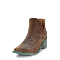 Circle G By Corral Ladies Cognac Brown & Turquoise Embroidery Booties Q0099 -Western Cowboy Equipment Store 57 3d4725e9 f24f 4f25 82f2 12314b382698
