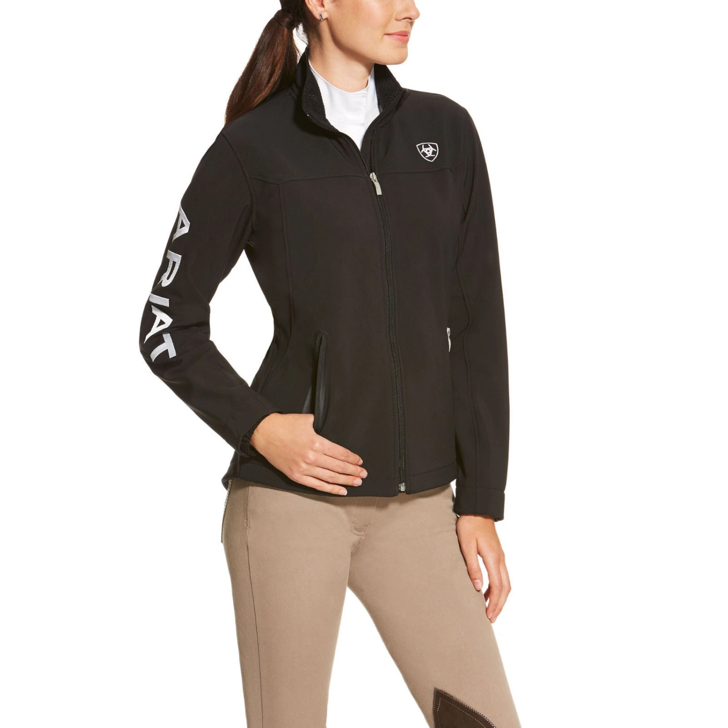 Ariat® Ladies New Team Black Softshell Full-Zip Jacket 10019206 1 Ariat® Ladies New Team Black Softshell Full-Zip Jacket 10019206