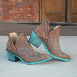 Circle G By Corral Ladies Cognac Brown & Turquoise Embroidery Booties Q0099 -Western Cowboy Equipment Store 57 7cbbc466 2725 4888 9a88 293ac8a7e50e