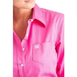 Cinch Ladies Solid Pink Button-Down Shirt MSW9164033 -Western Cowboy Equipment Store 57 a111a53f 1088 463b a977 a0003e4a047b