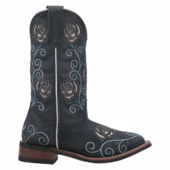 Laredo® Ladies Navy Willow Floral Square Toe Pull On Western Boots 5885 -Western Cowboy Equipment Store 5885b