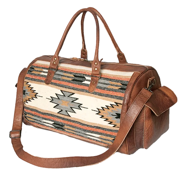 American Darling Tan Leather And Aztec Duffel Bag ADBG605F 1 American Darling Tan Leather And Aztec Duffel Bag ADBG605F