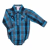 COWBOY HARDWARE Cowgirl Hardware Hombre Black & Turquoise Plaid Snap Onesie 825484R-010-I
