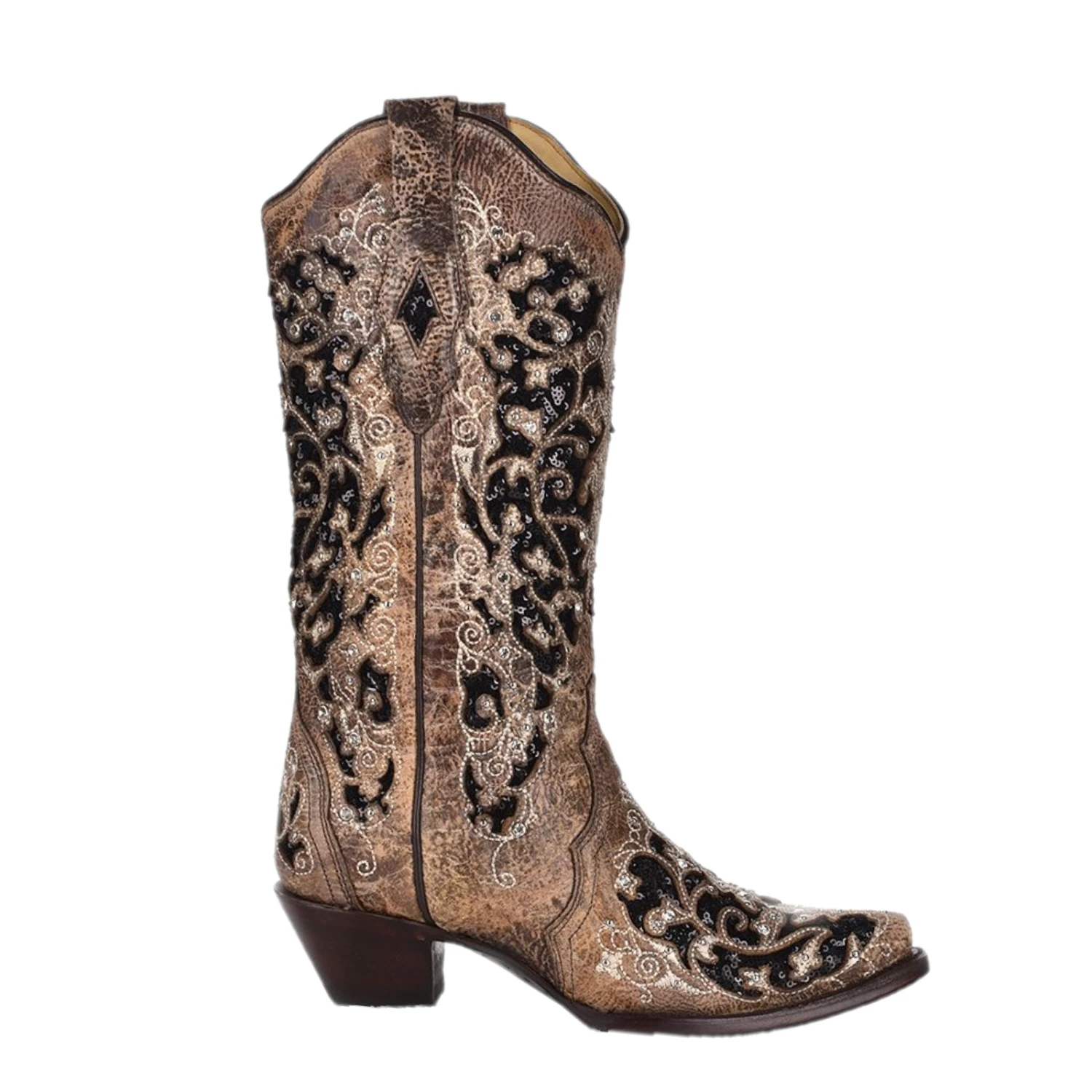 Corral Boots Corral Ladies Ashley Brown Floral & Black Sequin Inlay Boots A3569 3 Corral Boots Corral Ladies Ashley Brown Floral & Black Sequin Inlay Boots A3569 - Image 3