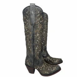 Corral Boots Corral® Ladies Embroidered Studded Inlay Distressed Black Snip Toe Boots A4344 -Western Cowboy Equipment Store A4344b