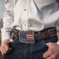 Montana Silversmiths® Trimmed Square American Flag Attitude Belt Buckle A866 -Western Cowboy Equipment Store A866 mod