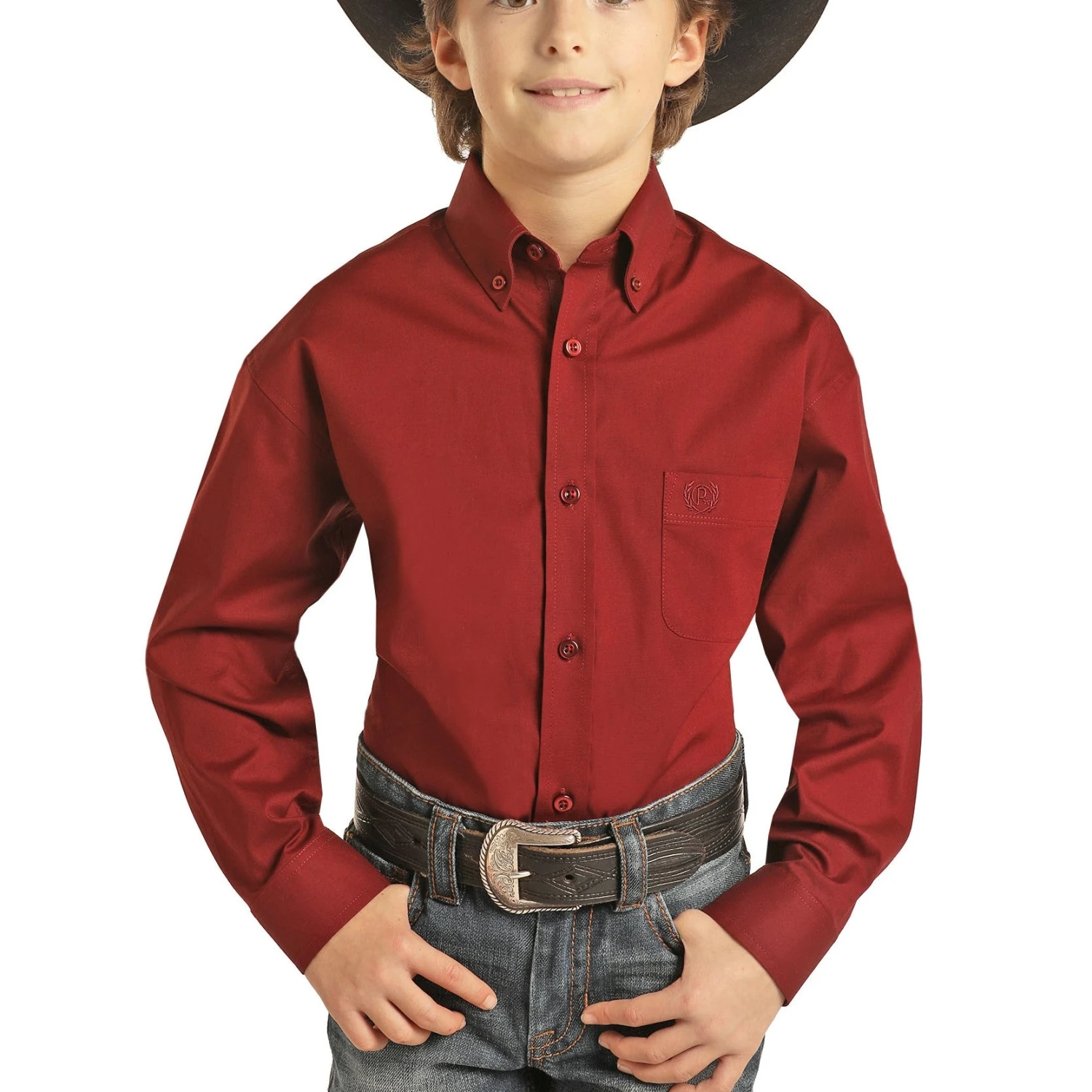 Panhandle Children's Solid Stretch Maroon Button Down Shirt C0D1601-60 1 Panhandle Children's Solid Stretch Maroon Button Down Shirt C0D1601-60