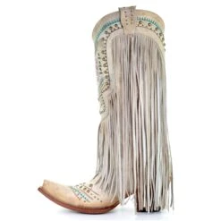 Corral Boots Corral Ladies Bone Multicolor Crystal And Fringe Snip Toe Boots C3424 -Western Cowboy Equipment Store C3424 3