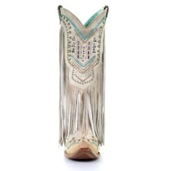 Corral Boots Corral Ladies Bone Multicolor Crystal And Fringe Snip Toe Boots C3424 -Western Cowboy Equipment Store C3424 4
