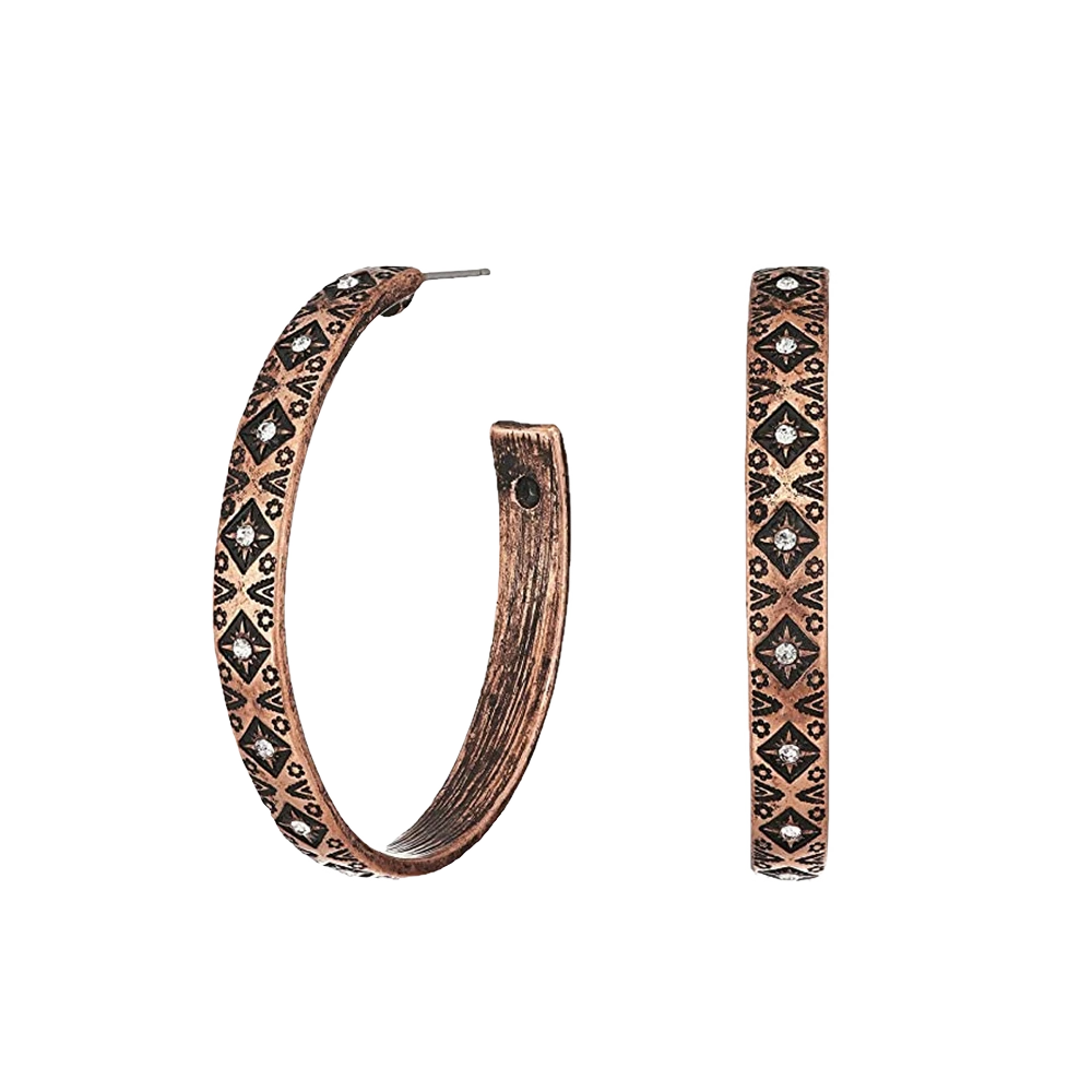 Blazin Roxx® Ladies Aztec Copper Tone Hoop Earrings 29014 1 Blazin Roxx® Ladies Aztec Copper Tone Hoop Earrings 29014