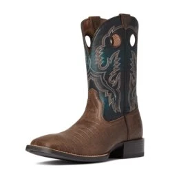 Ariat Men's Sport Buckout Deep Blue Croc Print Boots 10038501 -Western Cowboy Equipment Store F21 MNS WEST 10038501 3 4 front