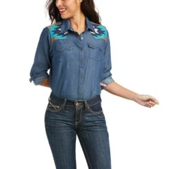 Ariat Ladies REAL Vivacious Indigo Denim Button Down Shirt 10037584