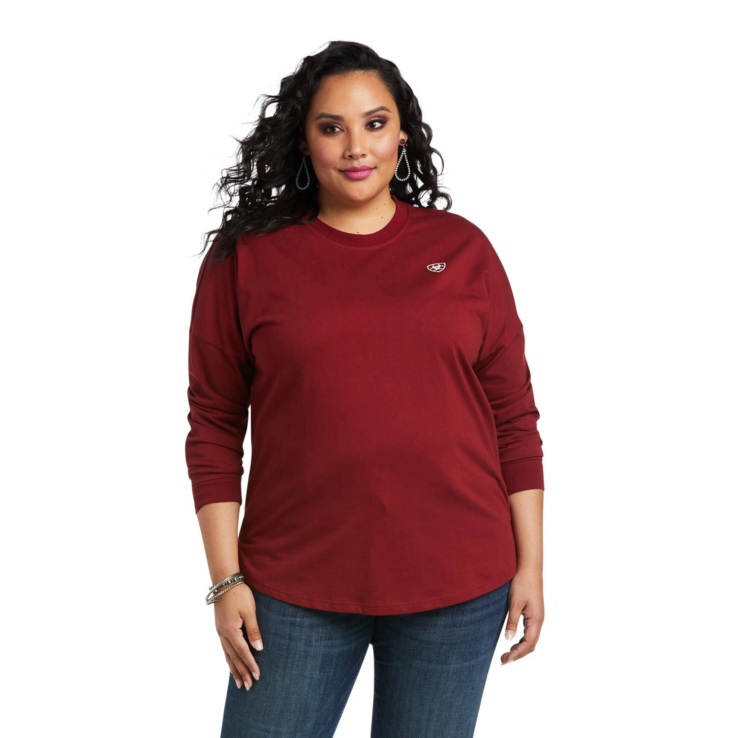 Ariat® Ladies REAL Over Sized Long Sleeve Rhubarb T-Shirt 10037960 1 Ariat® Ladies REAL Over Sized Long Sleeve Rhubarb T-Shirt 10037960