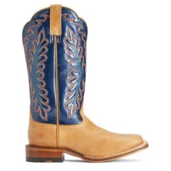 Ariat® Ladies Darbie Square Toe Flaxen & Navy Patent Boots 10042388 -Western Cowboy Equipment Store F22 WMS WEST 10042388 side1