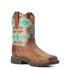 Ariat® Ladies Anthem Savanna Tan & Turquoise Aztec Shorties 10042576 -Western Cowboy Equipment Store F22 WMS WEST 10042576 medial