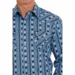 Cinch® Men's Aztec Printed Blue Button Down Shirt MTW1301062 -Western Cowboy Equipment Store MTW1301062 2