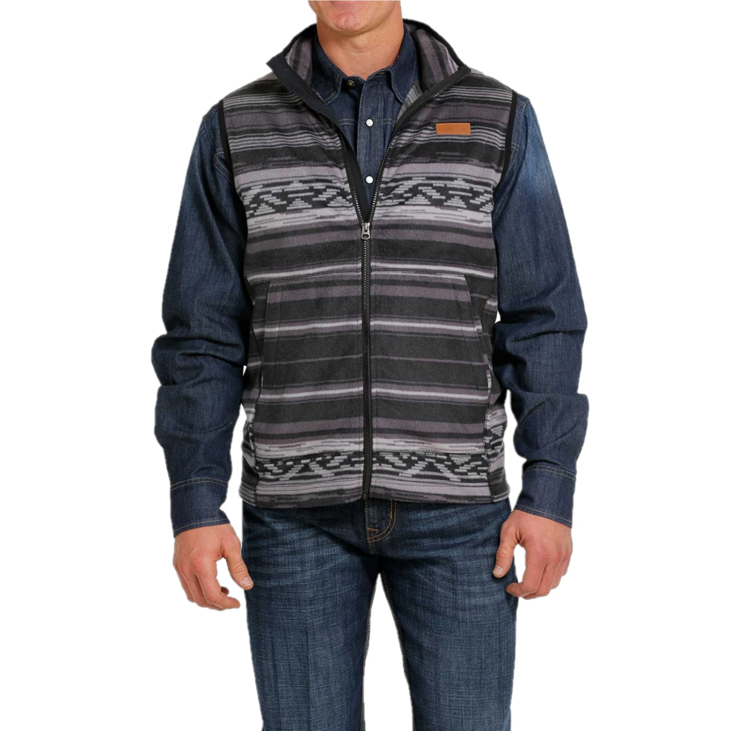 Cinch® Men's Striped Polar Fleece Black Vest MWV1585002 1 Cinch® Men's Striped Polar Fleece Black Vest MWV1585002