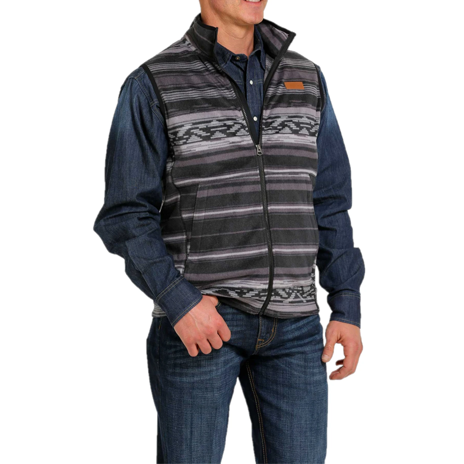 Cinch® Men's Striped Polar Fleece Black Vest MWV1585002 2 Cinch® Men's Striped Polar Fleece Black Vest MWV1585002 - Image 2