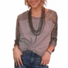 Cruel Denim Ladies Knit Grey Lace Shirt CTK7436001