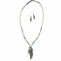 M&F Ladies Bead & Feather Teal Jewelry Set 30850