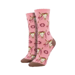 SockSmith Ladies Steer Clear Pink Crew Socks WNC1523-PNK