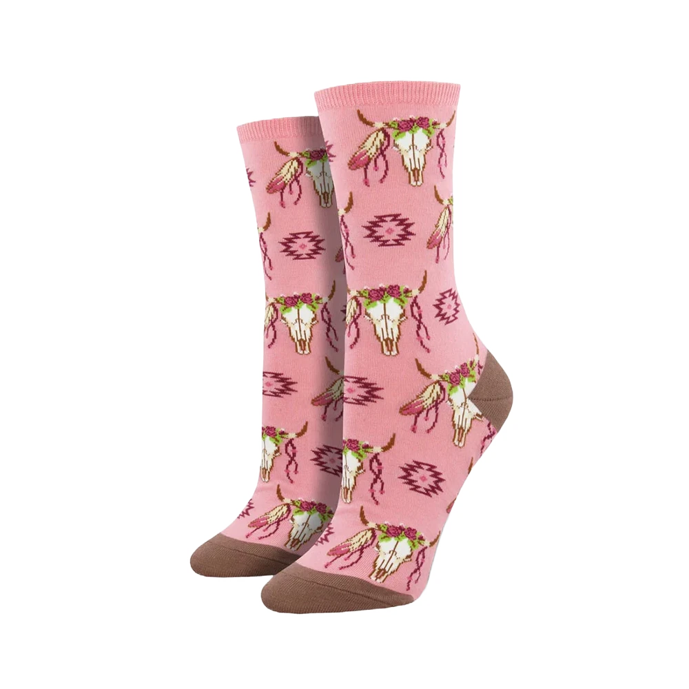 SockSmith Ladies Steer Clear Pink Crew Socks WNC1523-PNK 1 SockSmith Ladies Steer Clear Pink Crew Socks WNC1523-PNK