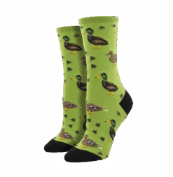 SockSmith Ladies Lucky Ducks Green Crew Socks WNC2386-GEE