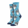 SockSmith Ladies Boop Cats Blue Crew Socks WNC2387-BLU