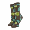 SockSmith Ladies Succulents Brown Heather Crew Socks WNC2613-HEB