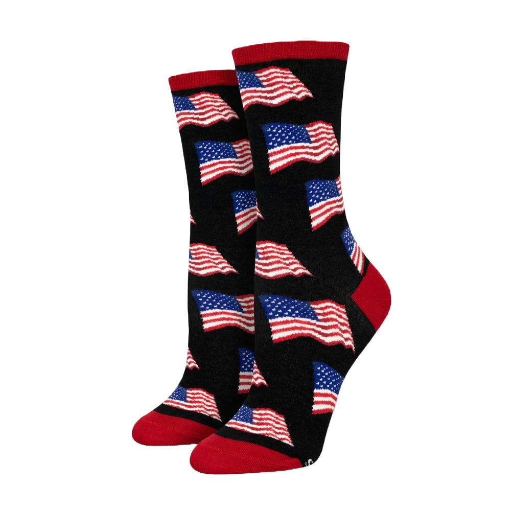 SockSmith Ladies Old Glory Black Crew Socks WNC2830-BLK 1 SockSmith Ladies Old Glory Black Crew Socks WNC2830-BLK