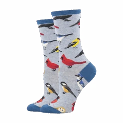 SockSmith Ladies Bird Is The Word Blue Heather Crew Socks WNC2377-BHT