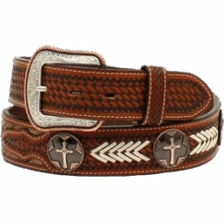 3D Belt Men's Tooled Calf Hair Cross Concho Brown Belt D100011608