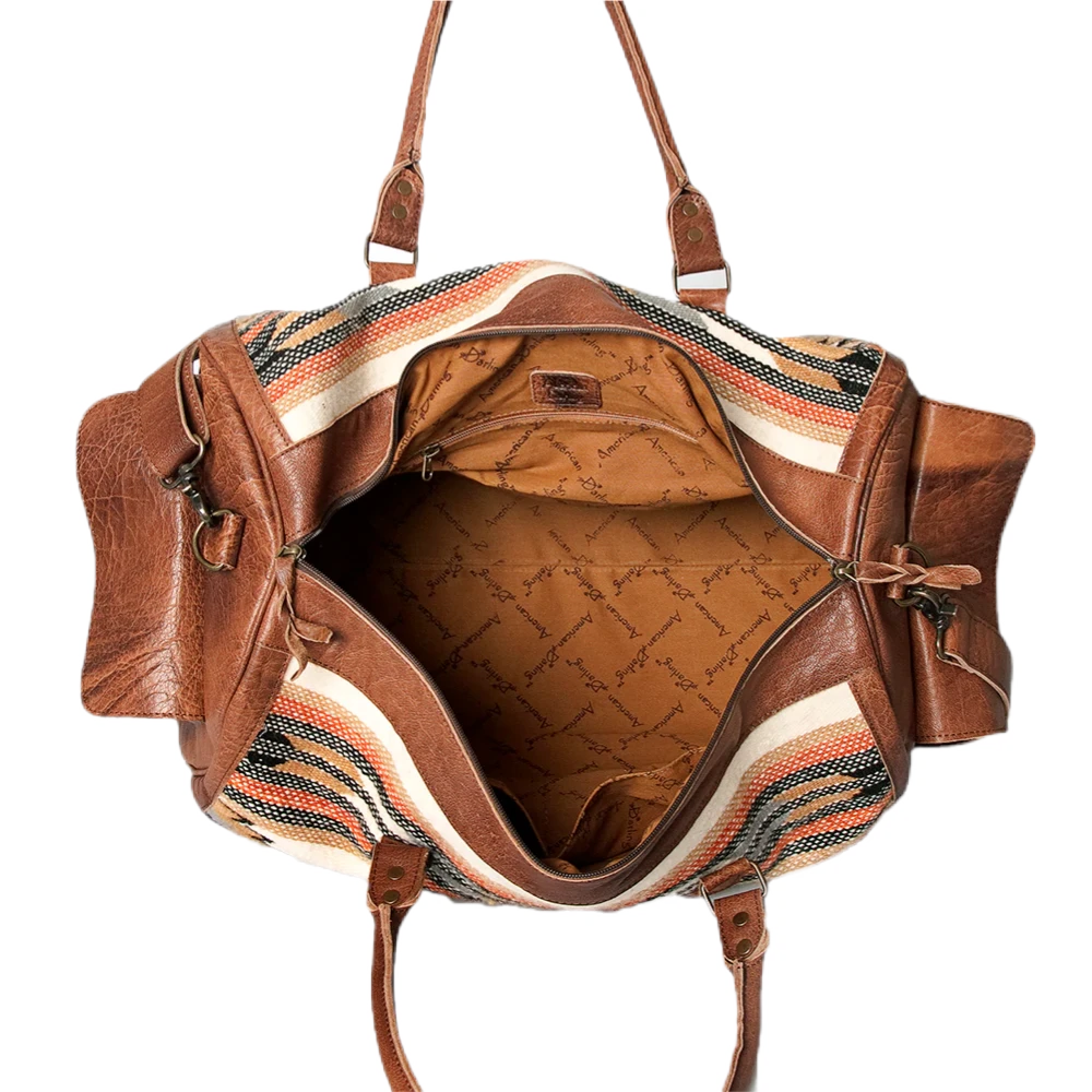American Darling Tan Leather And Aztec Duffel Bag ADBG605F 2 American Darling Tan Leather And Aztec Duffel Bag ADBG605F - Image 2